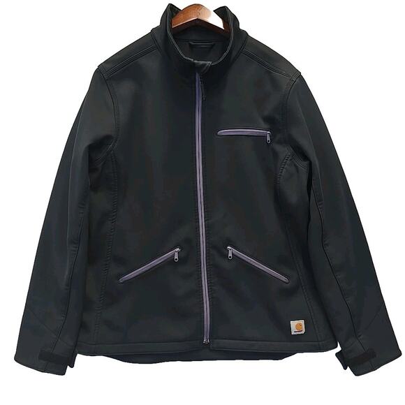 CARHARTT Womens Large Crowley Soft Shell Jacket Fleece Lined Full Zip Black - Picture 1 of 9